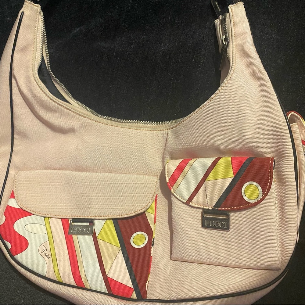 Authentic PUCCI Shoulder Bag Light Pink with Signature PUCCI Print leather trim